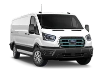 White Ford E-Transit all-electric cargo van