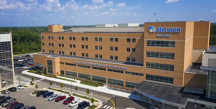 Exterior of McLaren Macomb hospital in Clinton Township, Michigan