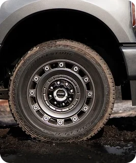 Close-up of a 2026 Ford Super Duty wheel and tire